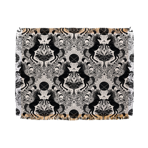 Avenie Unicorn Damask Cream And Black Throw Blanket