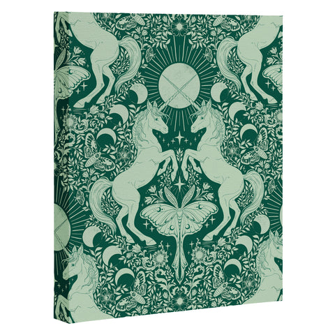 Avenie Unicorn Damask Green Art Canvas