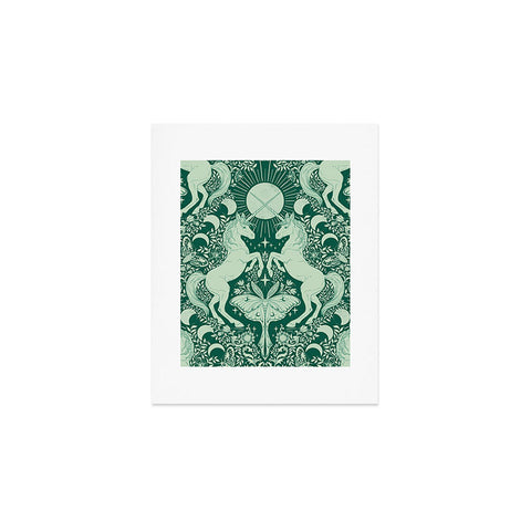Avenie Unicorn Damask Green Art Print