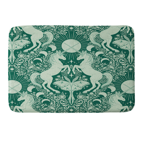Avenie Unicorn Damask Green Memory Foam Bath Mat