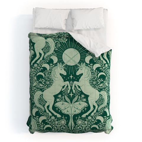 Avenie Unicorn Damask Green Comforter