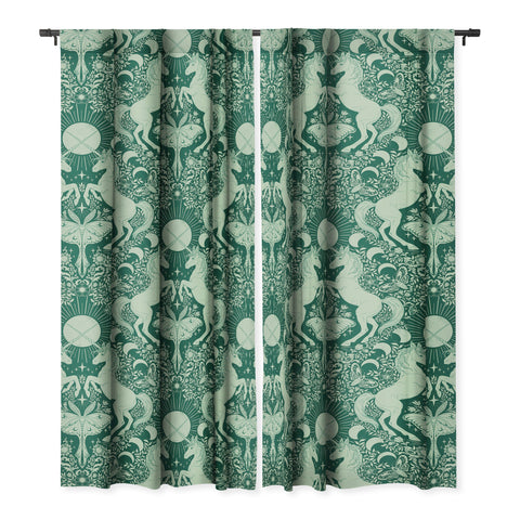 Avenie Unicorn Damask Green Blackout Non Repeat