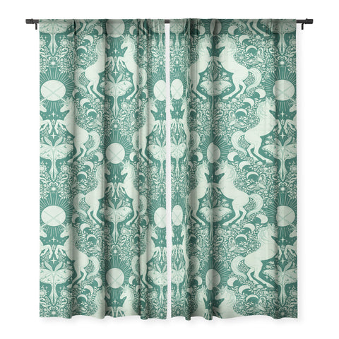 Avenie Unicorn Damask Green Sheer Non Repeat
