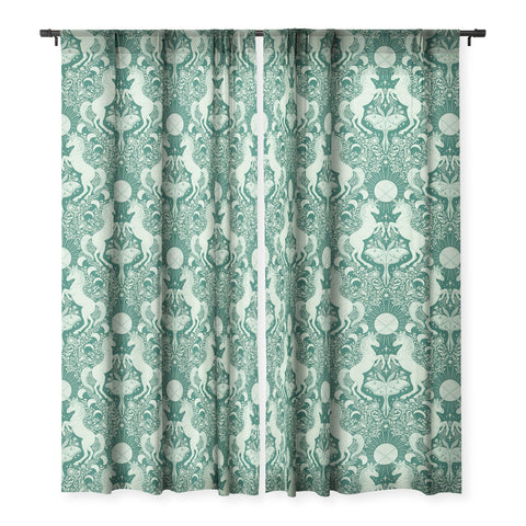 Avenie Unicorn Damask Green Sheer Window Curtain