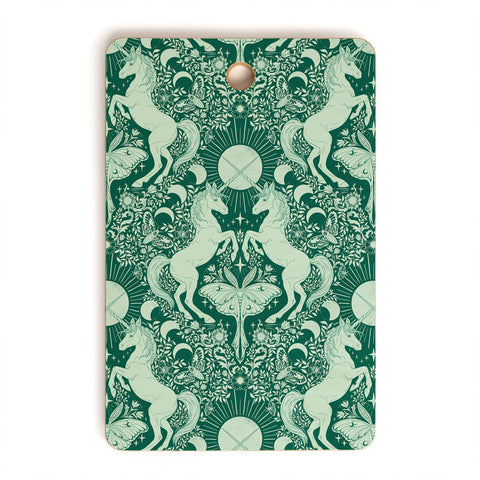 Avenie Unicorn Damask Green Cutting Board Rectangle