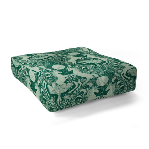 Avenie Unicorn Damask Green Floor Pillow Square