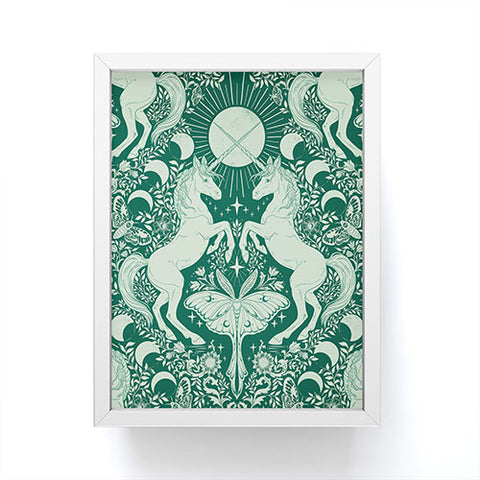 Avenie Unicorn Damask Green Framed Mini Art Print