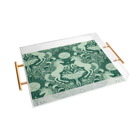 Avenie Unicorn Damask Green Acrylic Tray