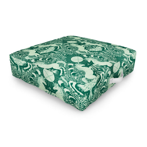 Avenie Unicorn Damask Green Outdoor Floor Cushion