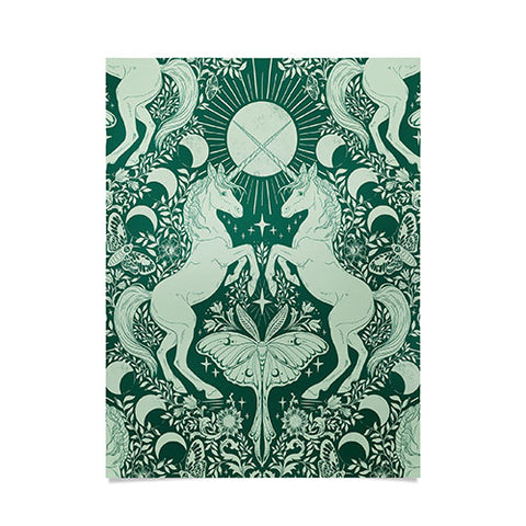 Avenie Unicorn Damask Green Poster