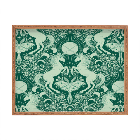 Avenie Unicorn Damask Green Rectangular Tray