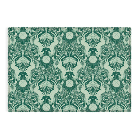 Avenie Unicorn Damask Green Outdoor Rug