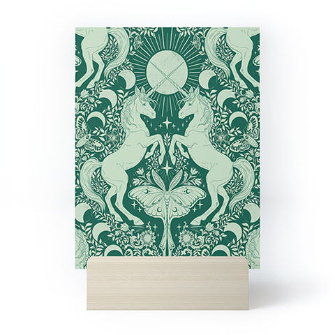 Avenie Unicorn Damask Green Mini Art Print