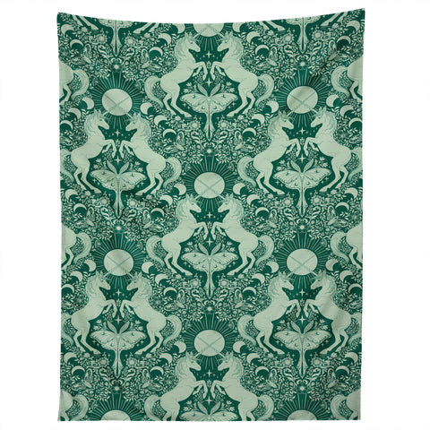 Avenie Unicorn Damask Green Tapestry