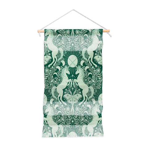 Avenie Unicorn Damask Green Wall Hanging Portrait