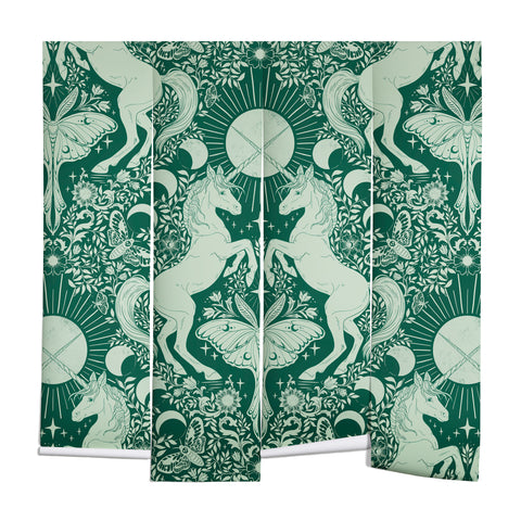 Avenie Unicorn Damask Green Wall Mural
