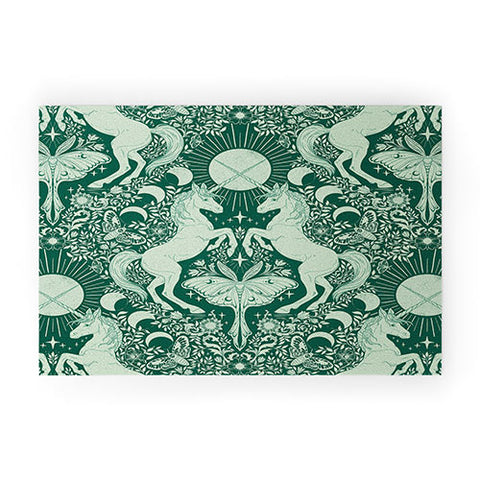 Avenie Unicorn Damask Green Welcome Mat