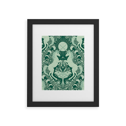 Avenie Unicorn Damask Green Framed Art Print