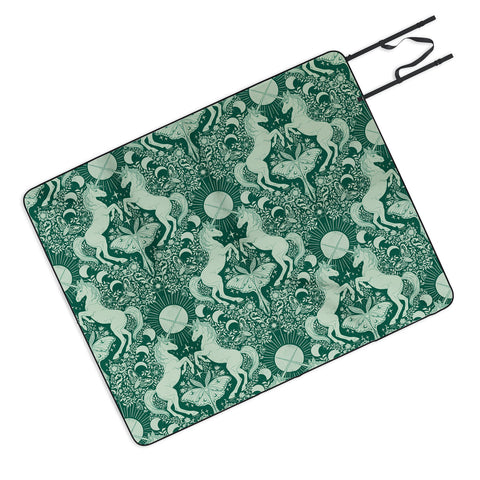 Avenie Unicorn Damask Green Picnic Blanket