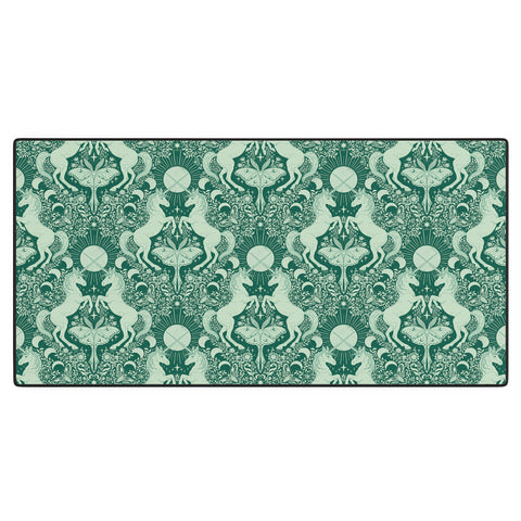 Avenie Unicorn Damask Green Desk Mat
