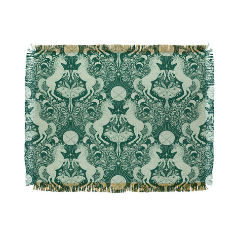 Avenie Unicorn Damask Green Throw Blanket
