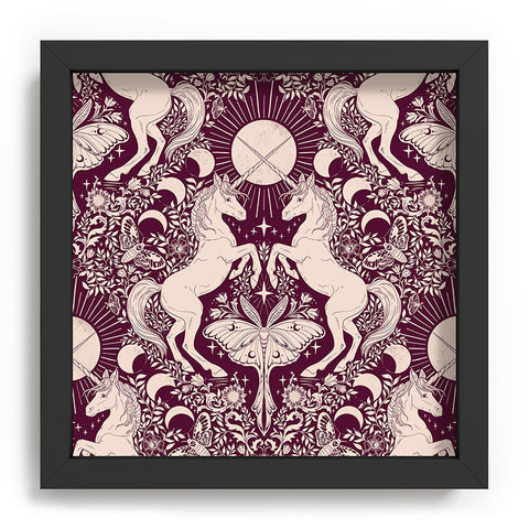 Avenie Unicorn Damask In Berry Red Recessed Framing Square