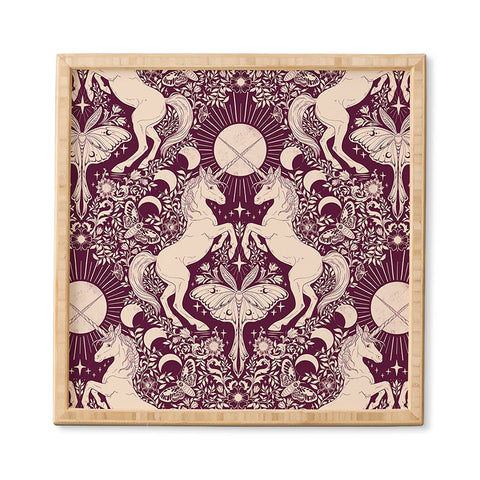 Avenie Unicorn Damask In Berry Red Framed Wall Art