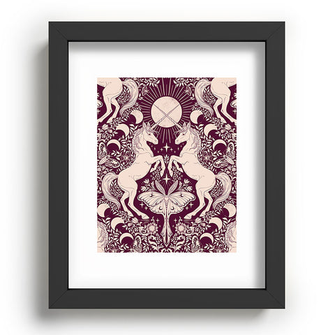 Avenie Unicorn Damask In Berry Red Recessed Framing Rectangle