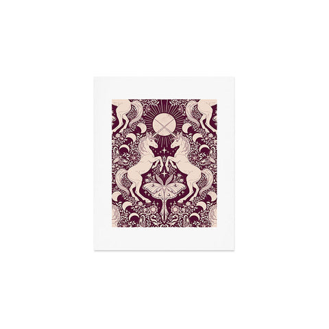 Avenie Unicorn Damask In Berry Red Art Print
