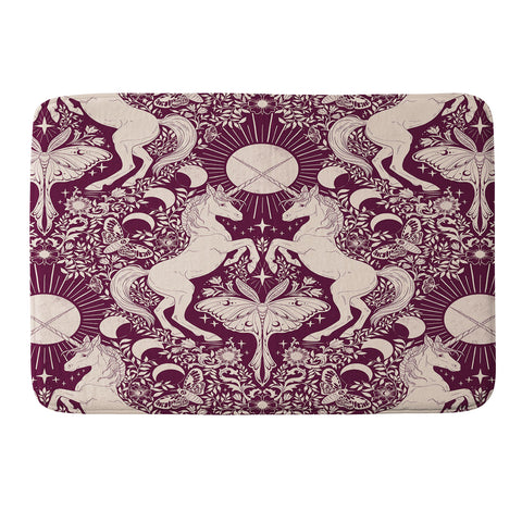 Avenie Unicorn Damask In Berry Red Memory Foam Bath Mat