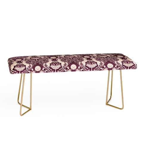 Avenie Unicorn Damask In Berry Red Bench