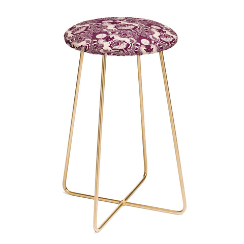 Avenie Unicorn Damask In Berry Red Counter Stool