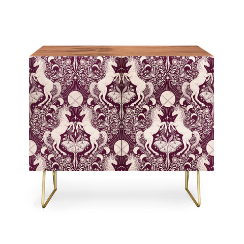 Avenie Unicorn Damask In Berry Red Credenza