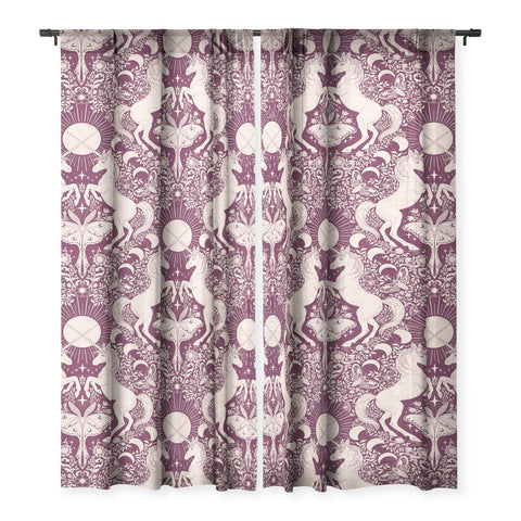 Avenie Unicorn Damask In Berry Red Sheer Non Repeat