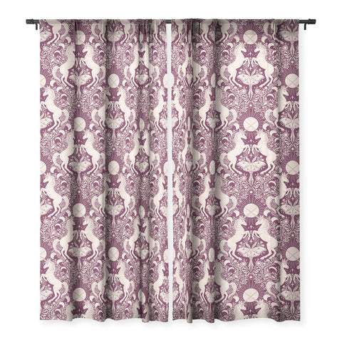 Avenie Unicorn Damask In Berry Red Sheer Window Curtain