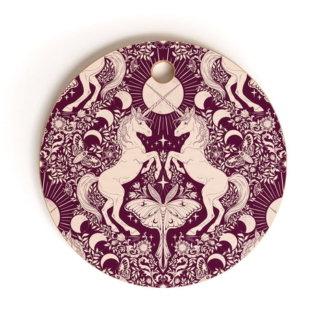 Avenie Unicorn Damask In Berry Red Cutting Board Round