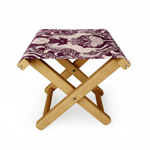 Avenie Unicorn Damask In Berry Red Folding Stool
