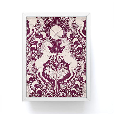 Avenie Unicorn Damask In Berry Red Framed Mini Art Print