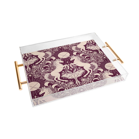 Avenie Unicorn Damask In Berry Red Acrylic Tray
