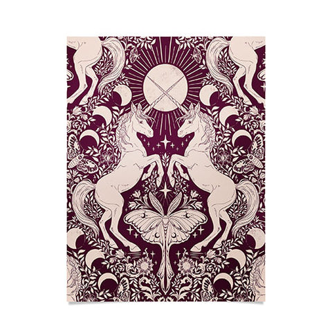 Avenie Unicorn Damask In Berry Red Poster