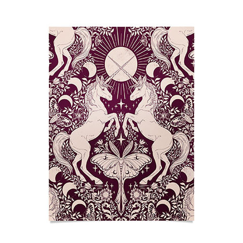 Avenie Unicorn Damask In Berry Red Poster