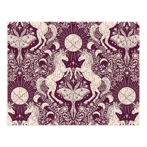 Avenie Unicorn Damask In Berry Red Puzzle