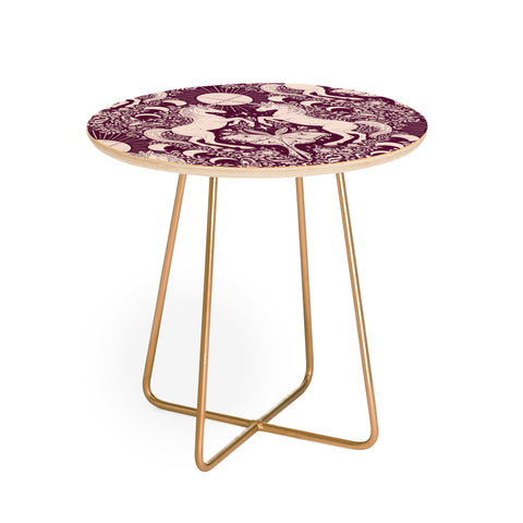 Avenie Unicorn Damask In Berry Red Round Side Table