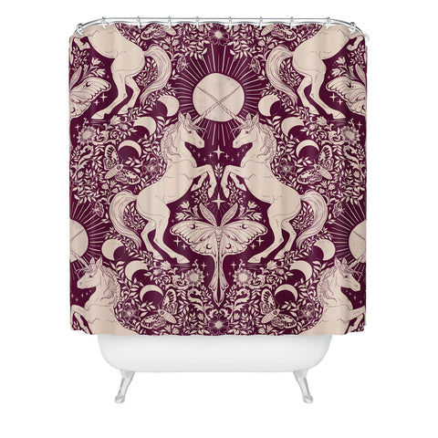 Avenie Unicorn Damask In Berry Red Shower Curtain