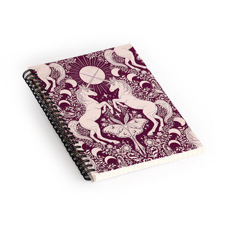 Avenie Unicorn Damask In Berry Red Spiral Notebook