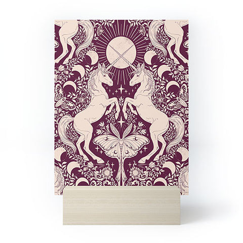 Avenie Unicorn Damask In Berry Red Mini Art Print