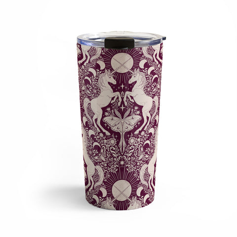 Avenie Unicorn Damask In Berry Red Travel Mug