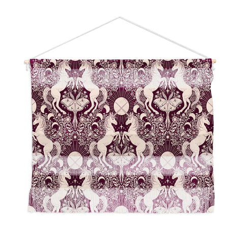 Avenie Unicorn Damask In Berry Red Wall Hanging Landscape