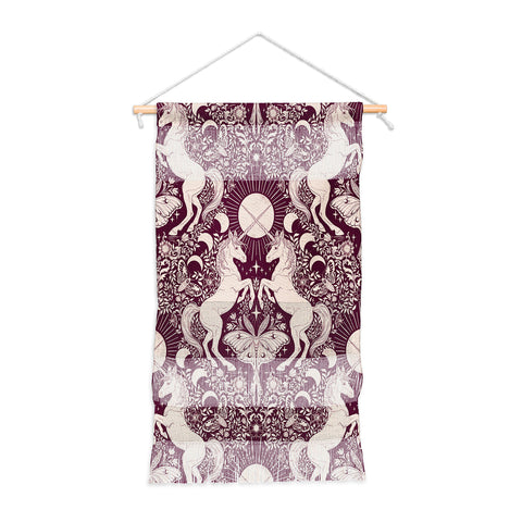 Avenie Unicorn Damask In Berry Red Wall Hanging Portrait