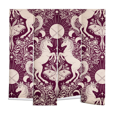 Avenie Unicorn Damask In Berry Red Wall Mural